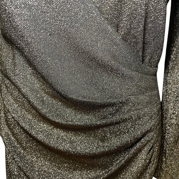 DKNY V-Neck Side Ruched Metallic-Dot Dress sz 6 - Picture 3 of 10